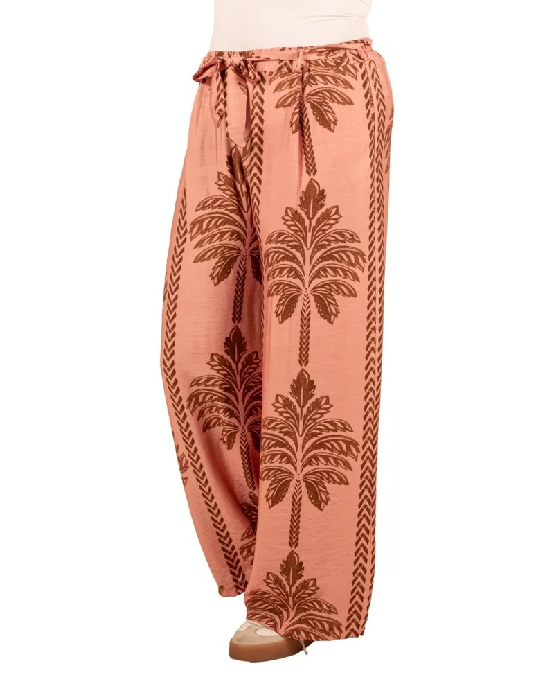 Roze/bruin palmprint wijde broek van BM - Afbeelding 2