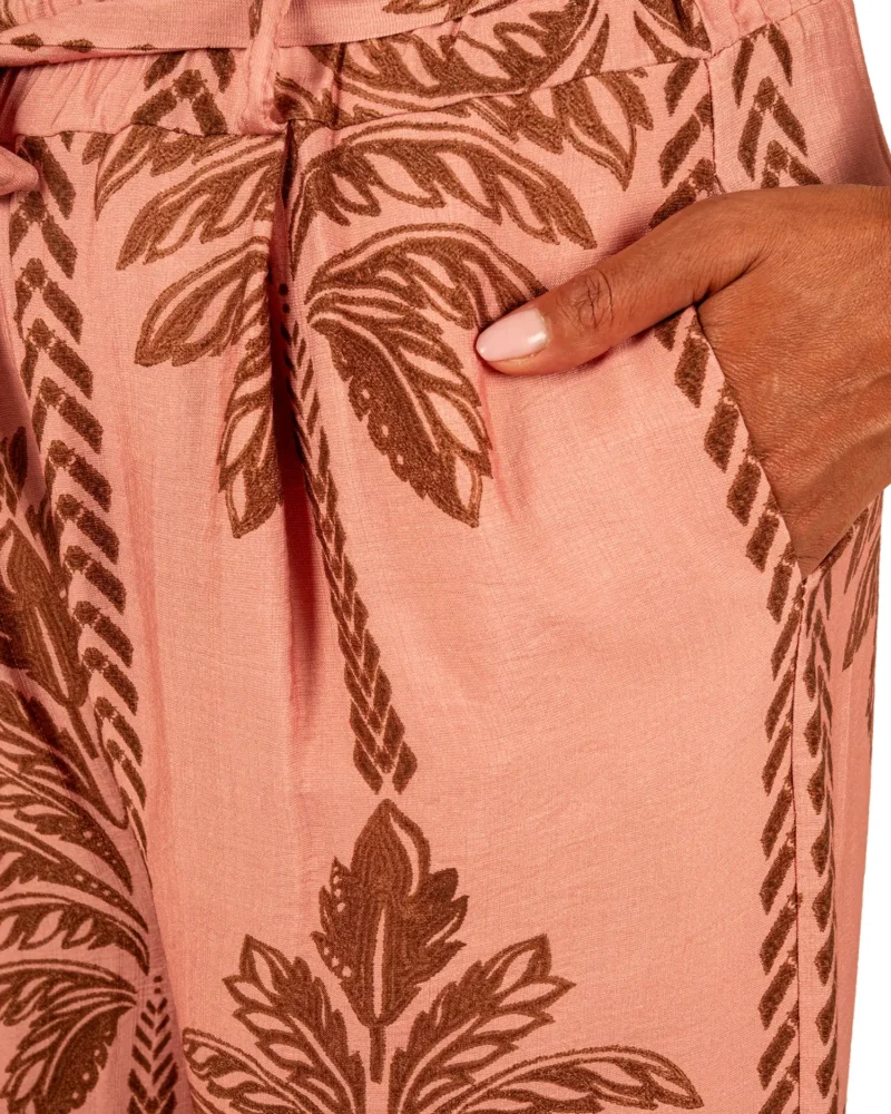 Roze/bruin palmprint wijde broek van BM - Afbeelding 5