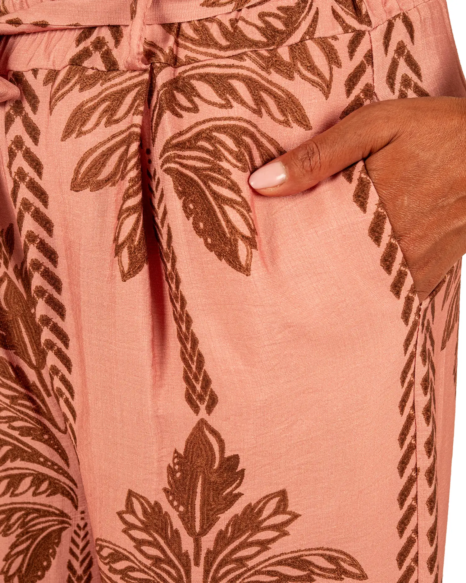 Roze/bruin palmprint wijde broek van BM - Afbeelding 5