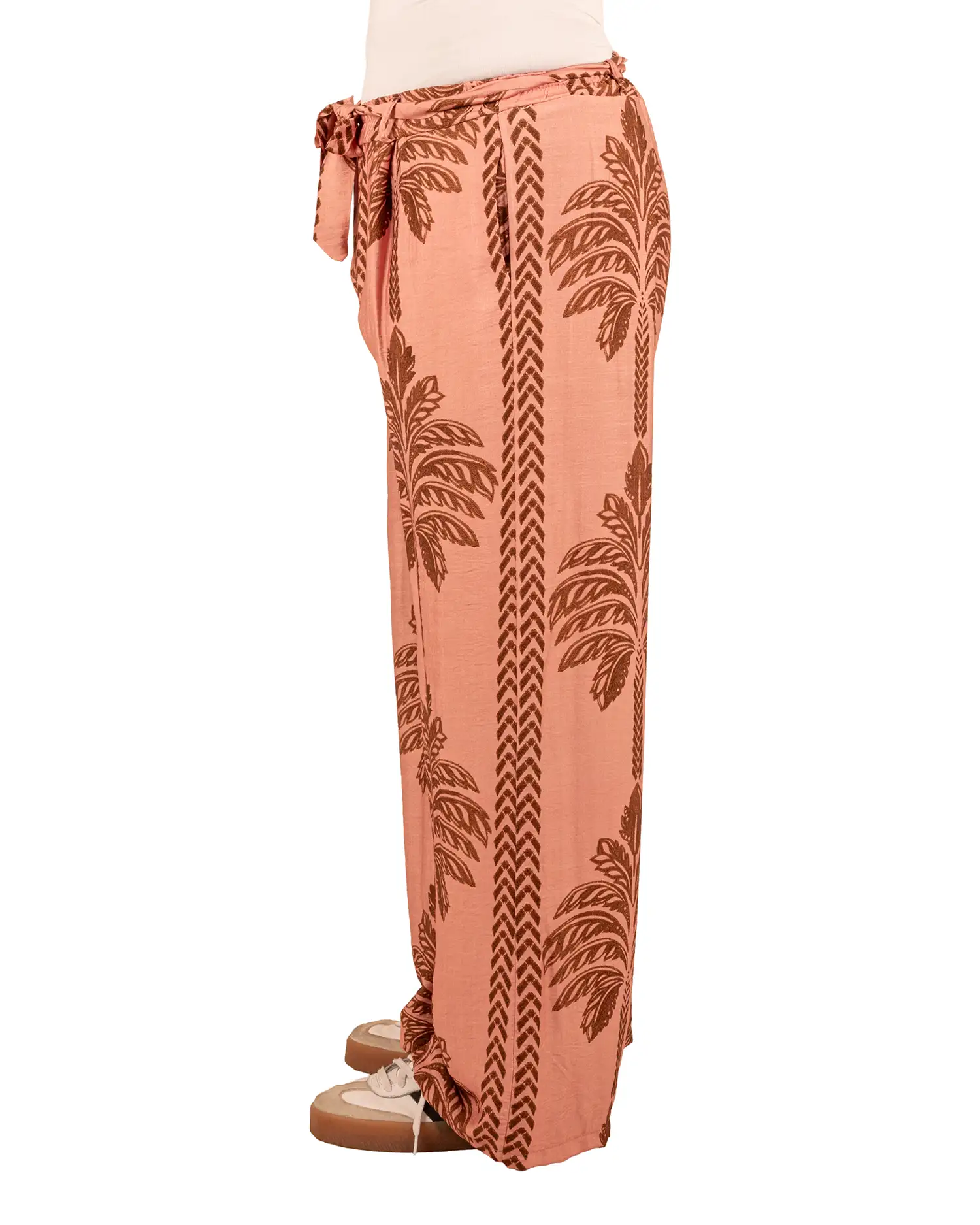 Roze/bruin palmprint wijde broek van BM - Afbeelding 4