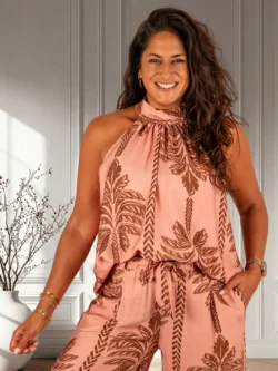 Roze/bruin palmprint haltertop van BM