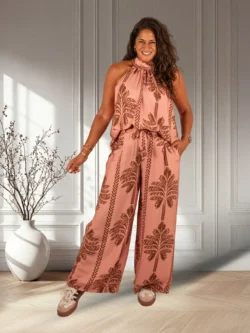 Roze/bruin palmprint wijde broek van BM