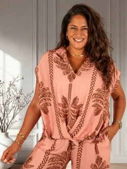 Roze/bruin palmprint blouse van BM