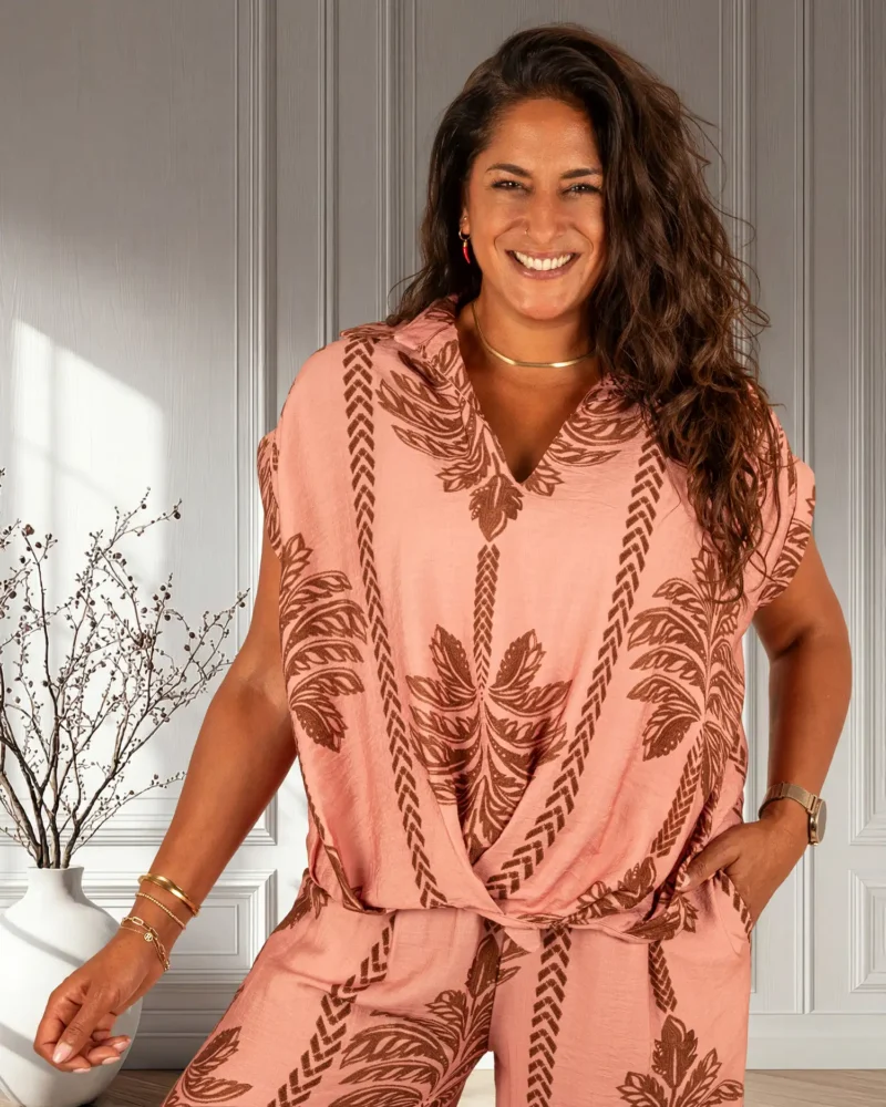 Roze/bruin palmprint blouse van BM
