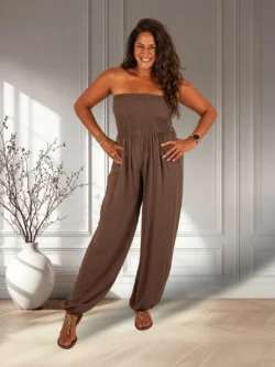 Donkerbruine strapless jumpsuit van New Collection