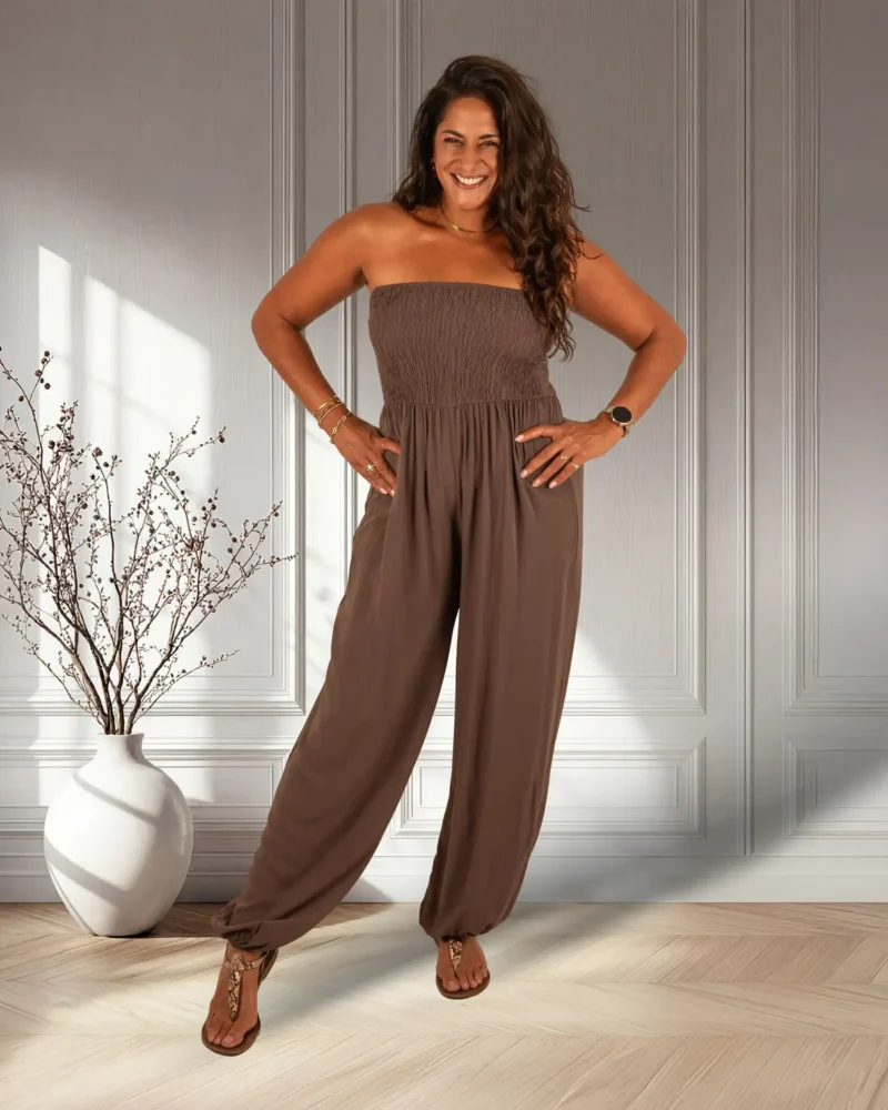 Donkerbruine strapless jumpsuit van New Collection