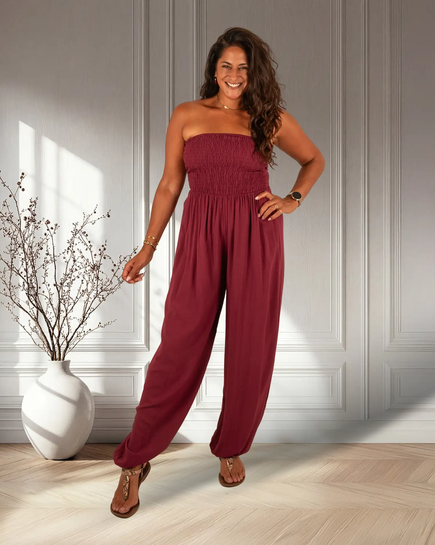 Bordeaux strapless jumpsuit van New Collection - Afbeelding 3