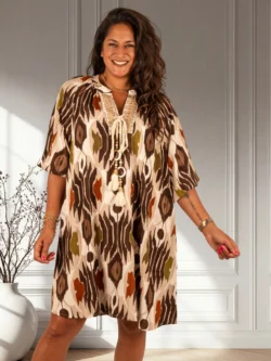 Beige/donkerbruin print jurk van Gemma Ricceri