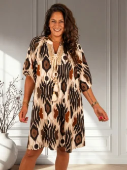 Beige/zwart print jurk van Gemma Ricceri