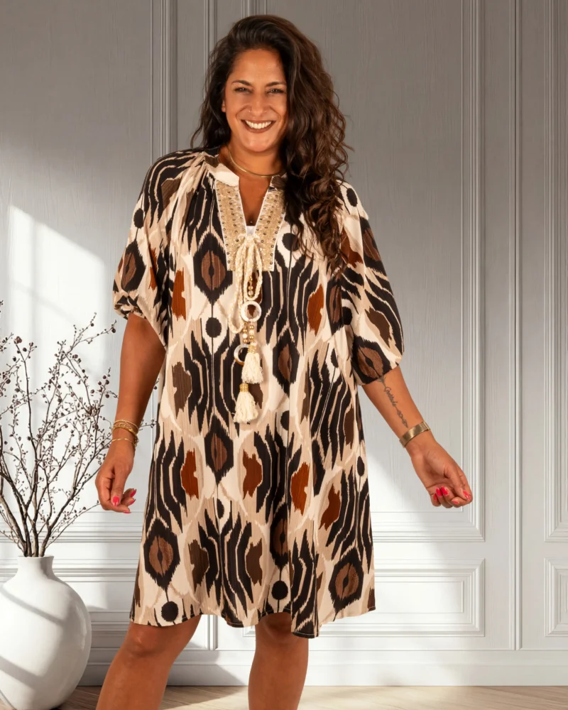 Beige/zwart print jurk van Gemma Ricceri