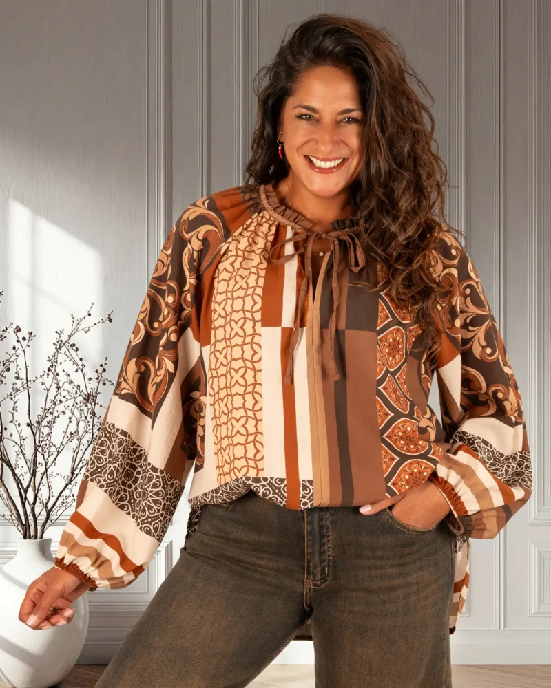 Bruin/beige print tuniek van Miho's - Afbeelding 3