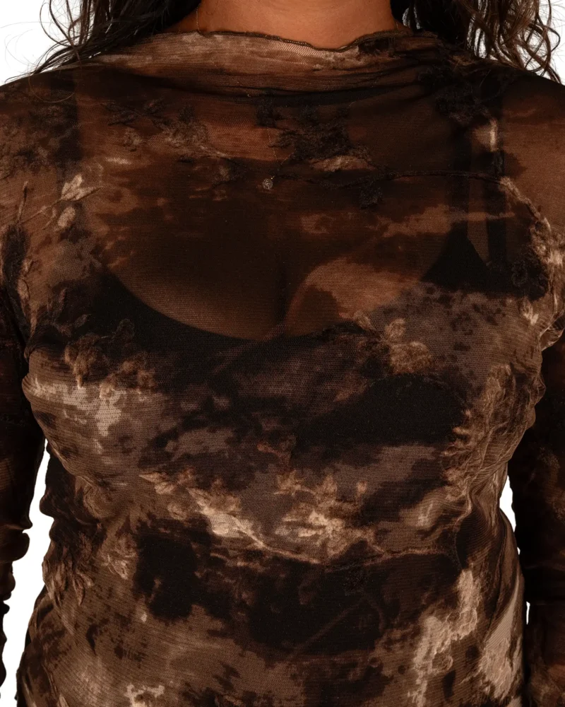 Donkerbruin/beige print transparante top van Melya Melody - Afbeelding 4