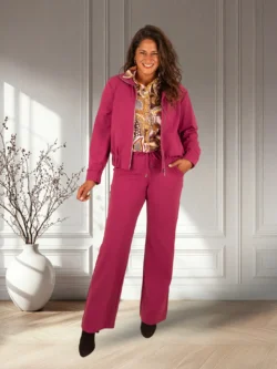 Magenta purple travelstof pantalon met rechte pijp van Mi Piace