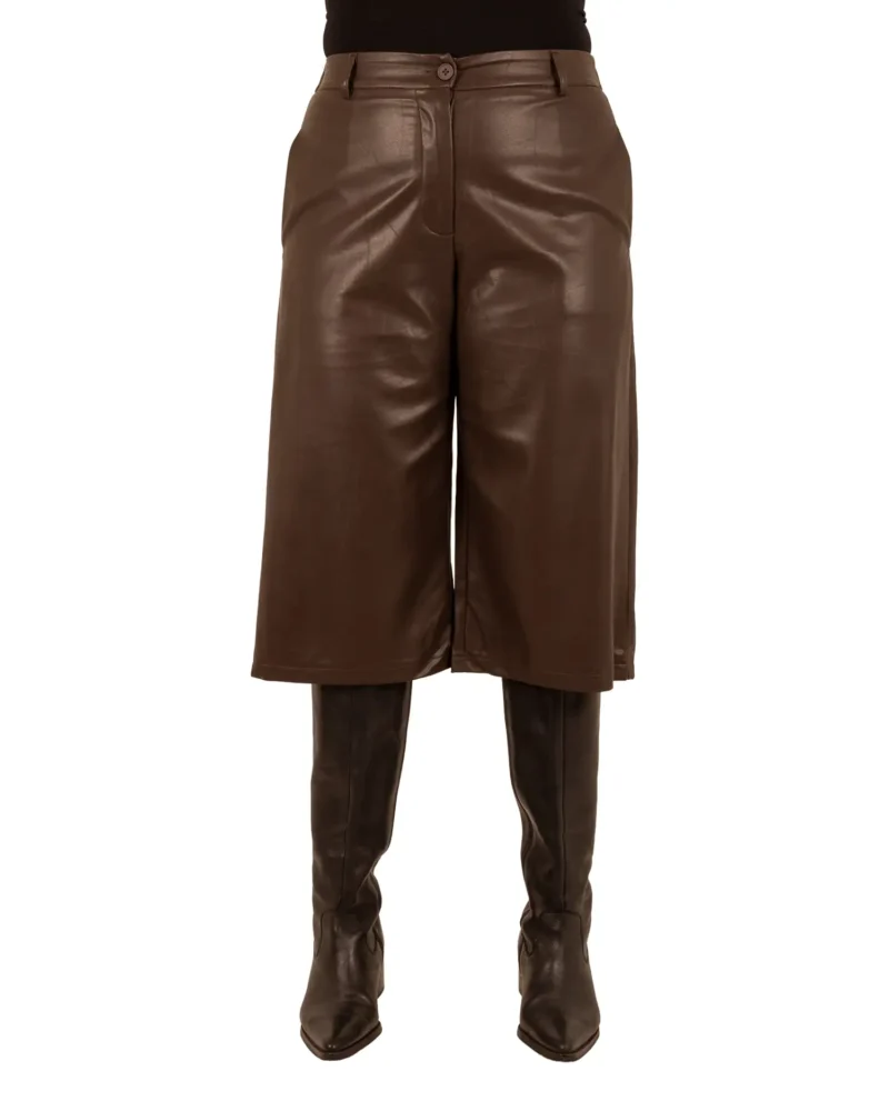 Donkerbruine leatherlook bermuda van Olyto - Afbeelding 3