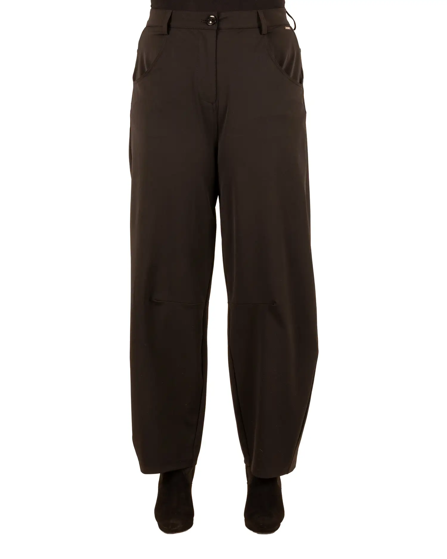Zwarte travelstof barrel broek van Mi Piace - Afbeelding 3