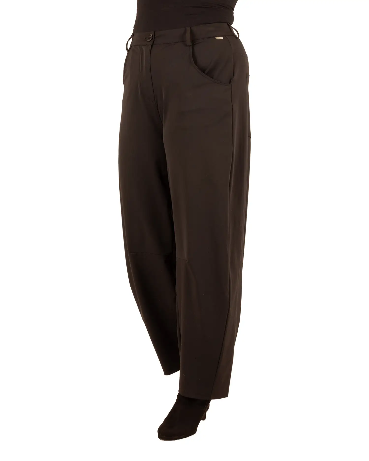 Zwarte travelstof barrel broek van Mi Piace - Afbeelding 2