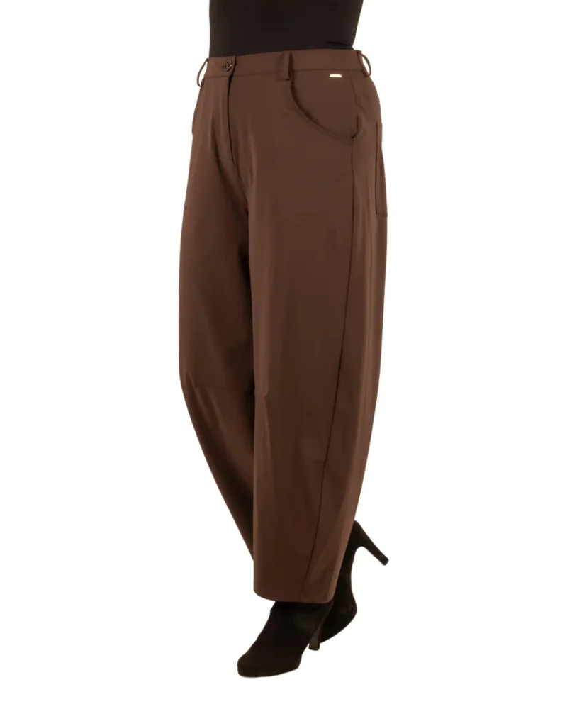 Donkerbruine travelstof barrel broek van Mi Piace - Afbeelding 2