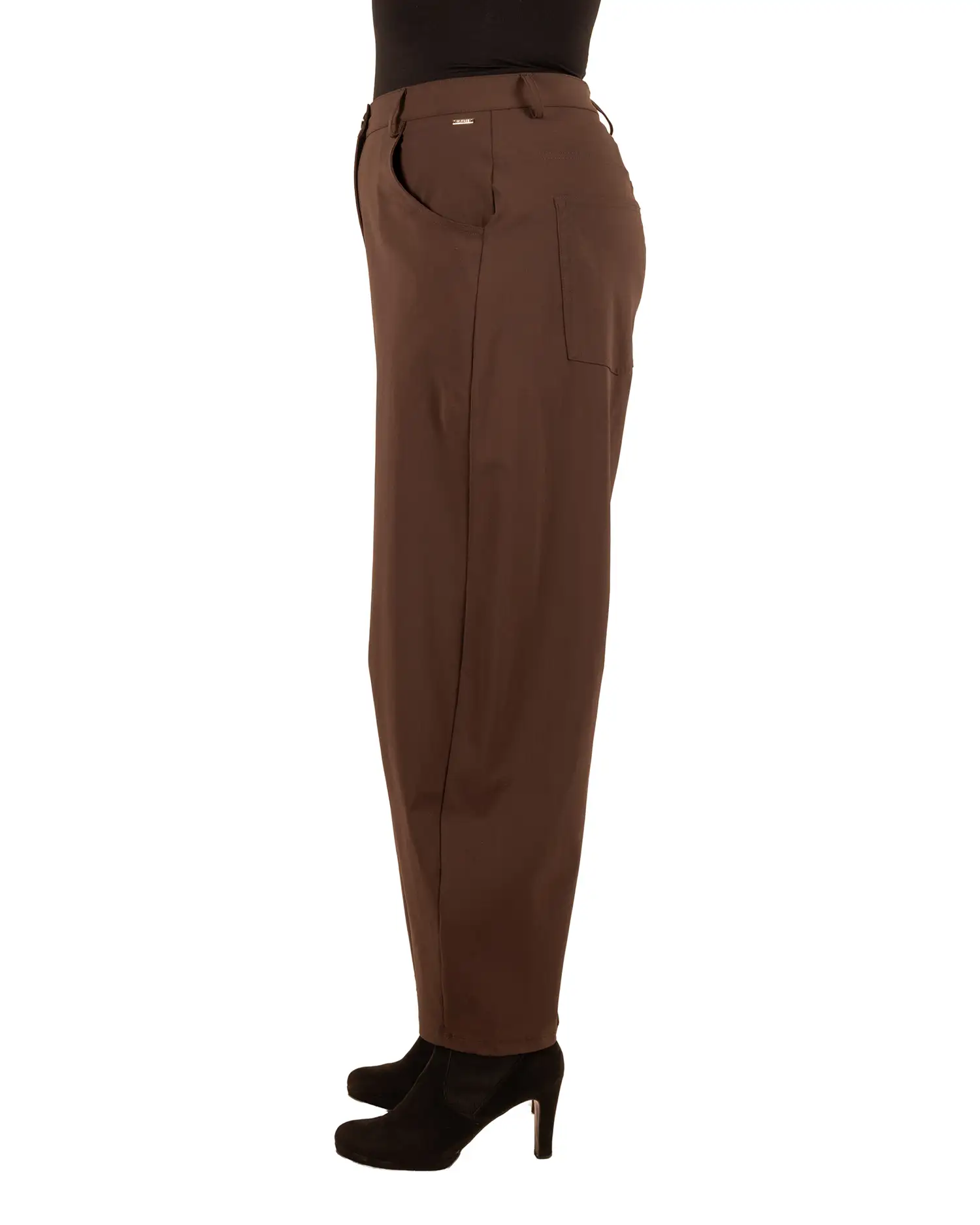 Donkerbruine travelstof barrel broek van Mi Piace - Afbeelding 4