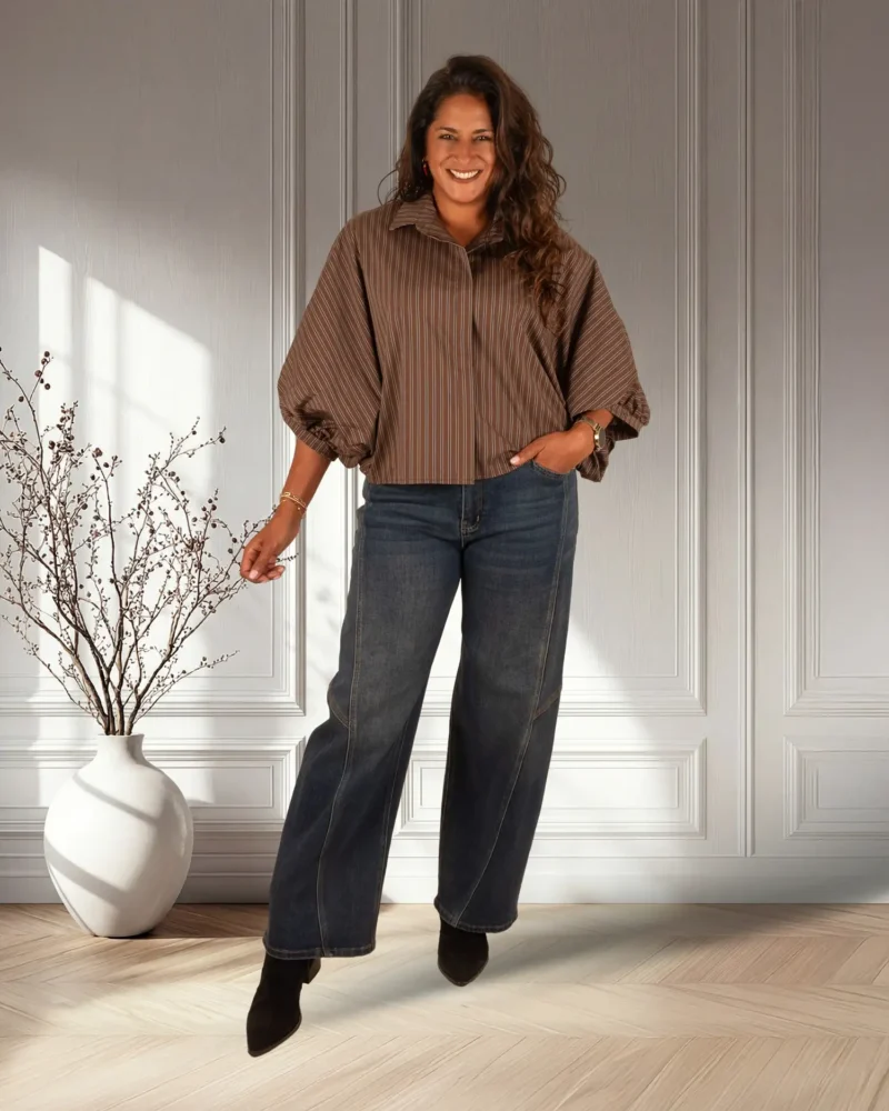 Donkerbruin gestreepte oversized blouse van Gemma Ricceri - Afbeelding 3
