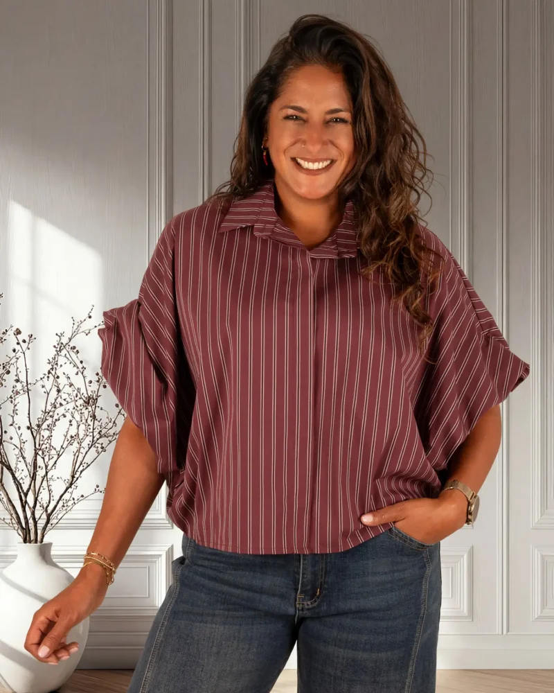 Bordeaux gestreepte oversized blouse van Gemma Ricceri