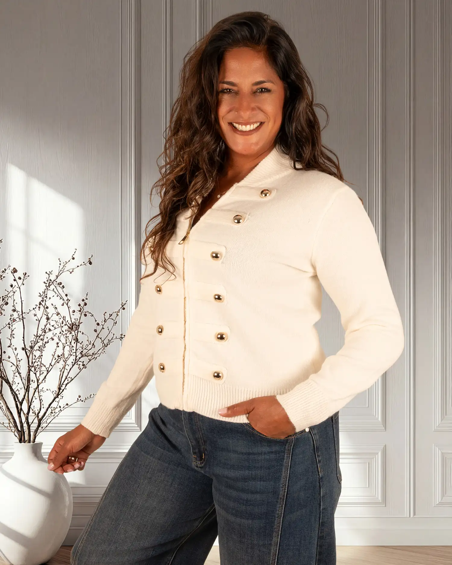 Lichtbeige gebreid vest van My Fave - Afbeelding 3