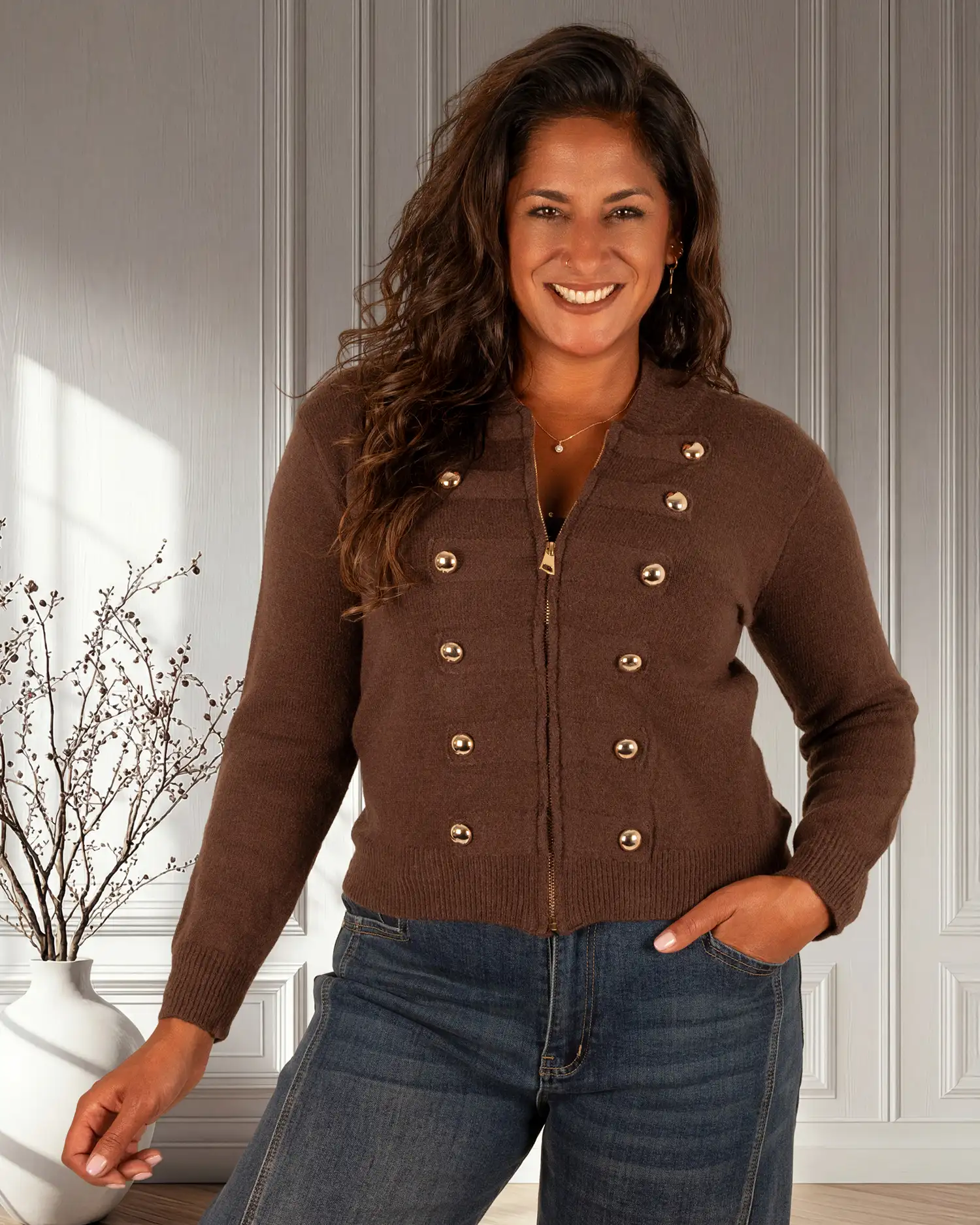Donkerbruin gebreid vest van My Fave - Afbeelding 3