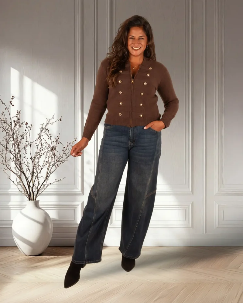 Donkerbruin gebreid vest van My Fave - Afbeelding 2