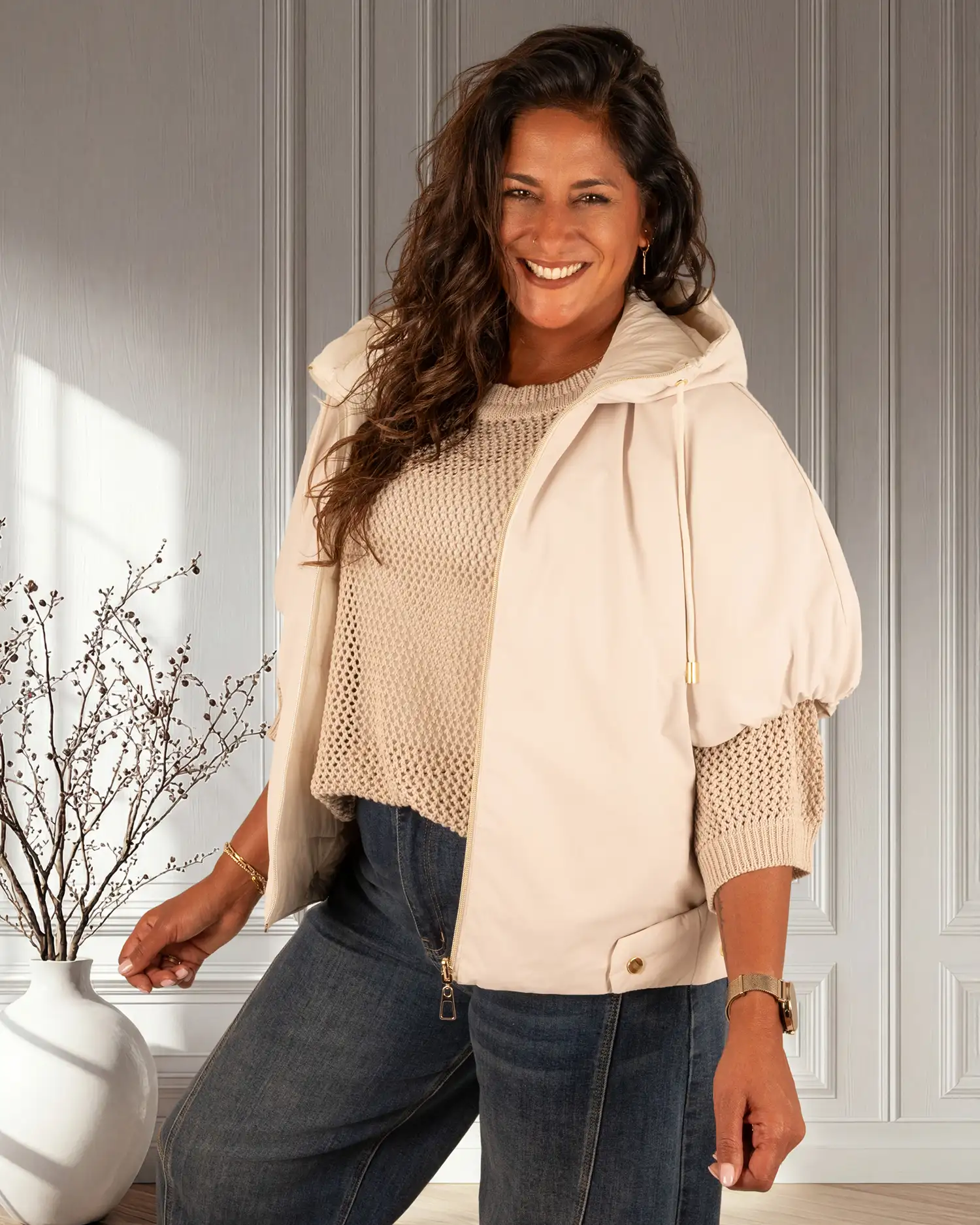 Lichtbeige reversible bodywarmer van Monte Cervino - Afbeelding 4