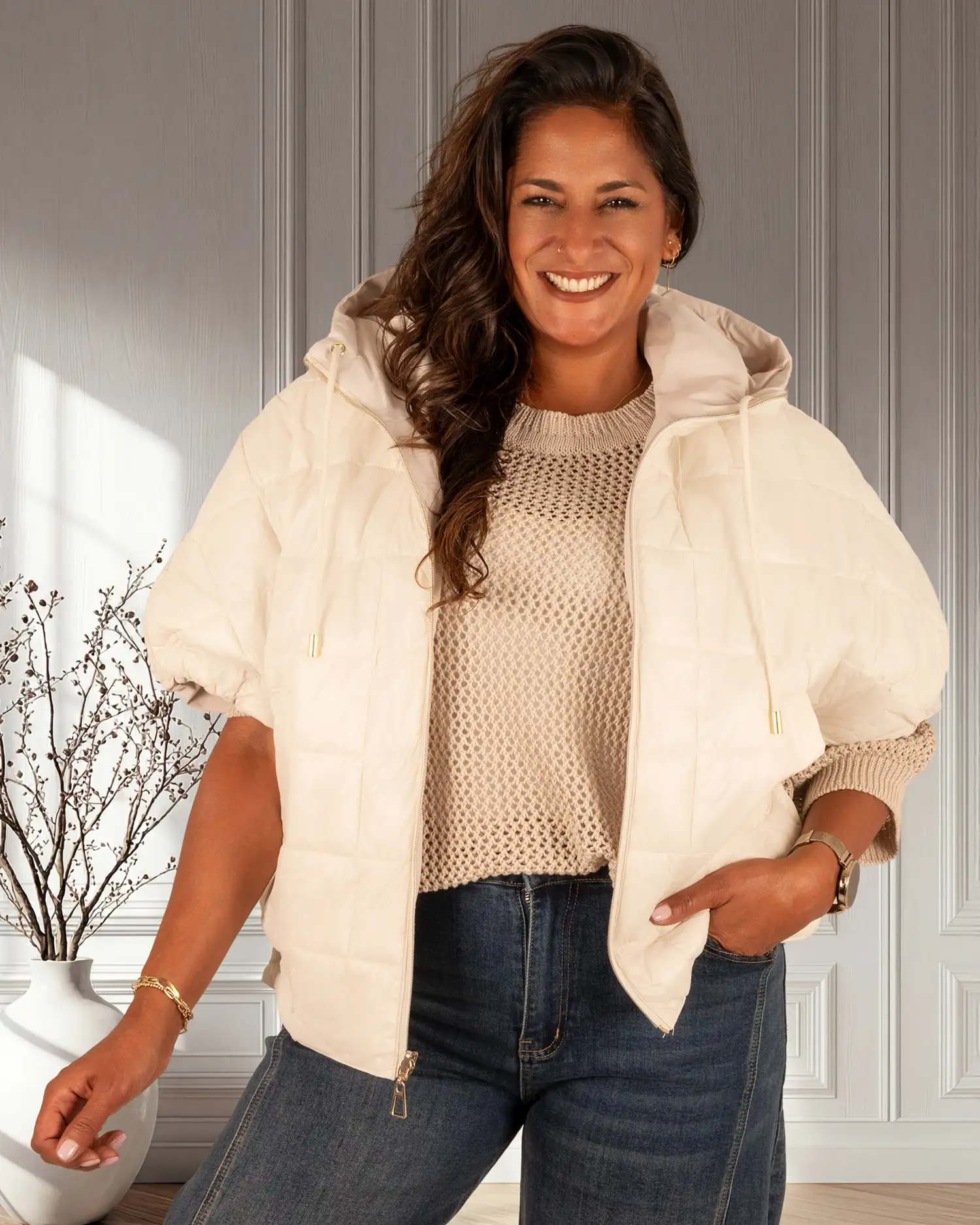 Lichtbeige reversible bodywarmer van Monte Cervino - Afbeelding 2