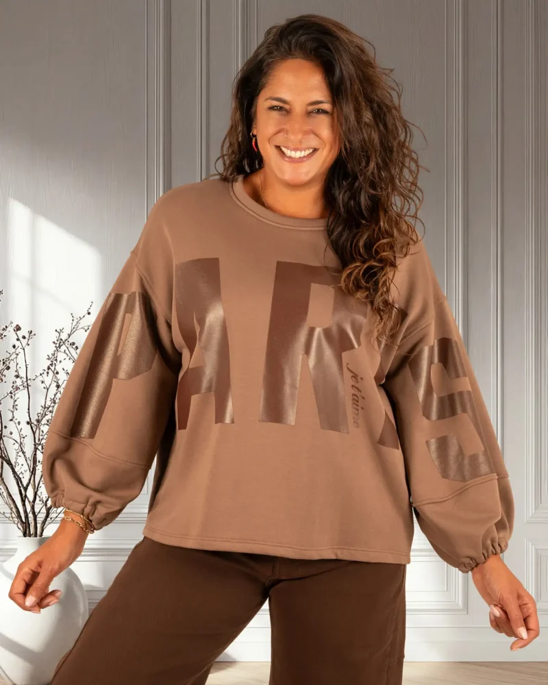 Bruine sweater "Paris" van Monday Afternoon - Afbeelding 4