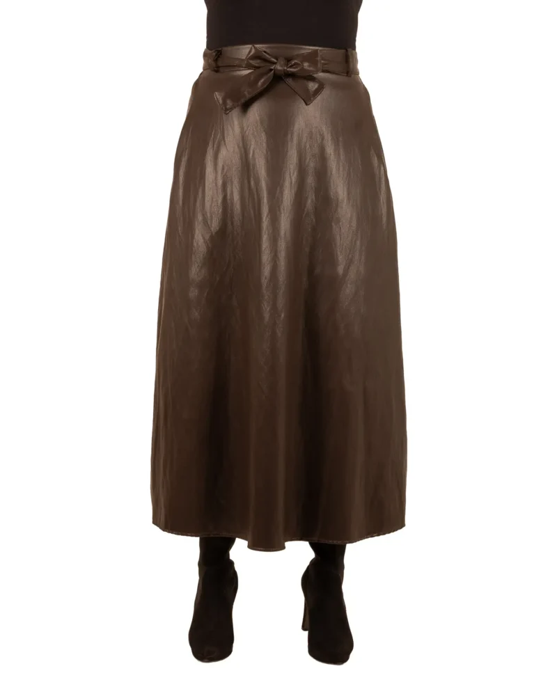 Donkerbruine leatherlook rok van Vera Jo - Afbeelding 5