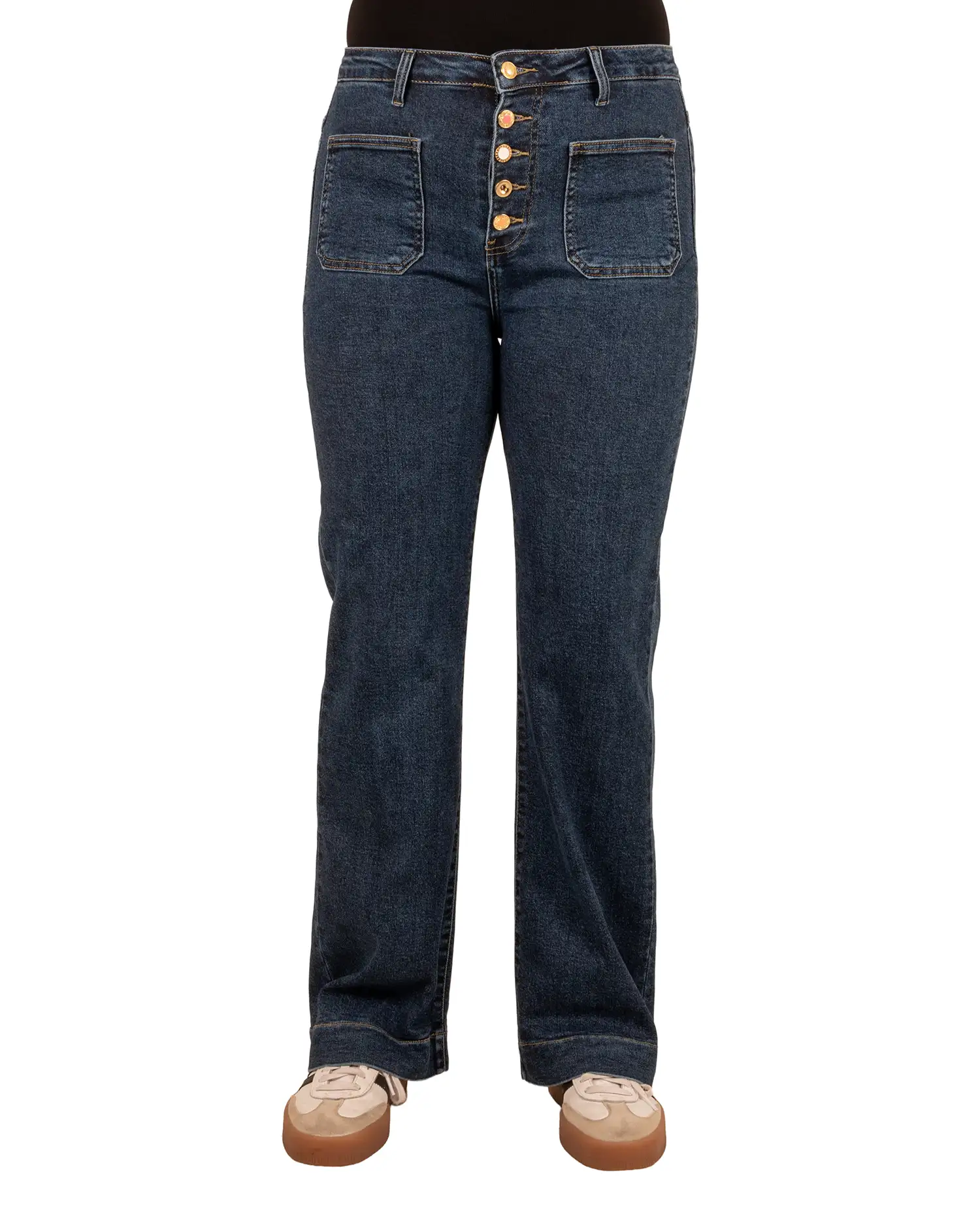 Blue wide leg jeans met knopen van Miss Bon - Afbeelding 5