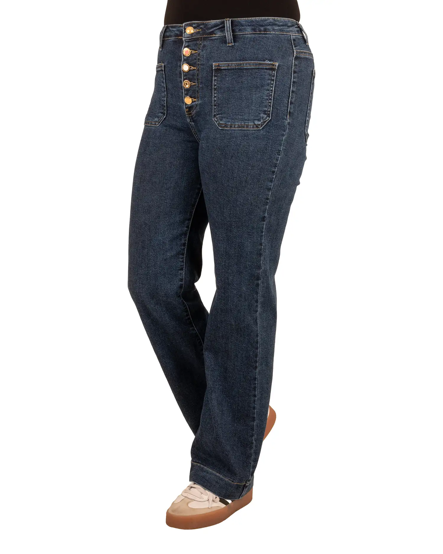 Blue wide leg jeans met knopen van Miss Bon - Afbeelding 2