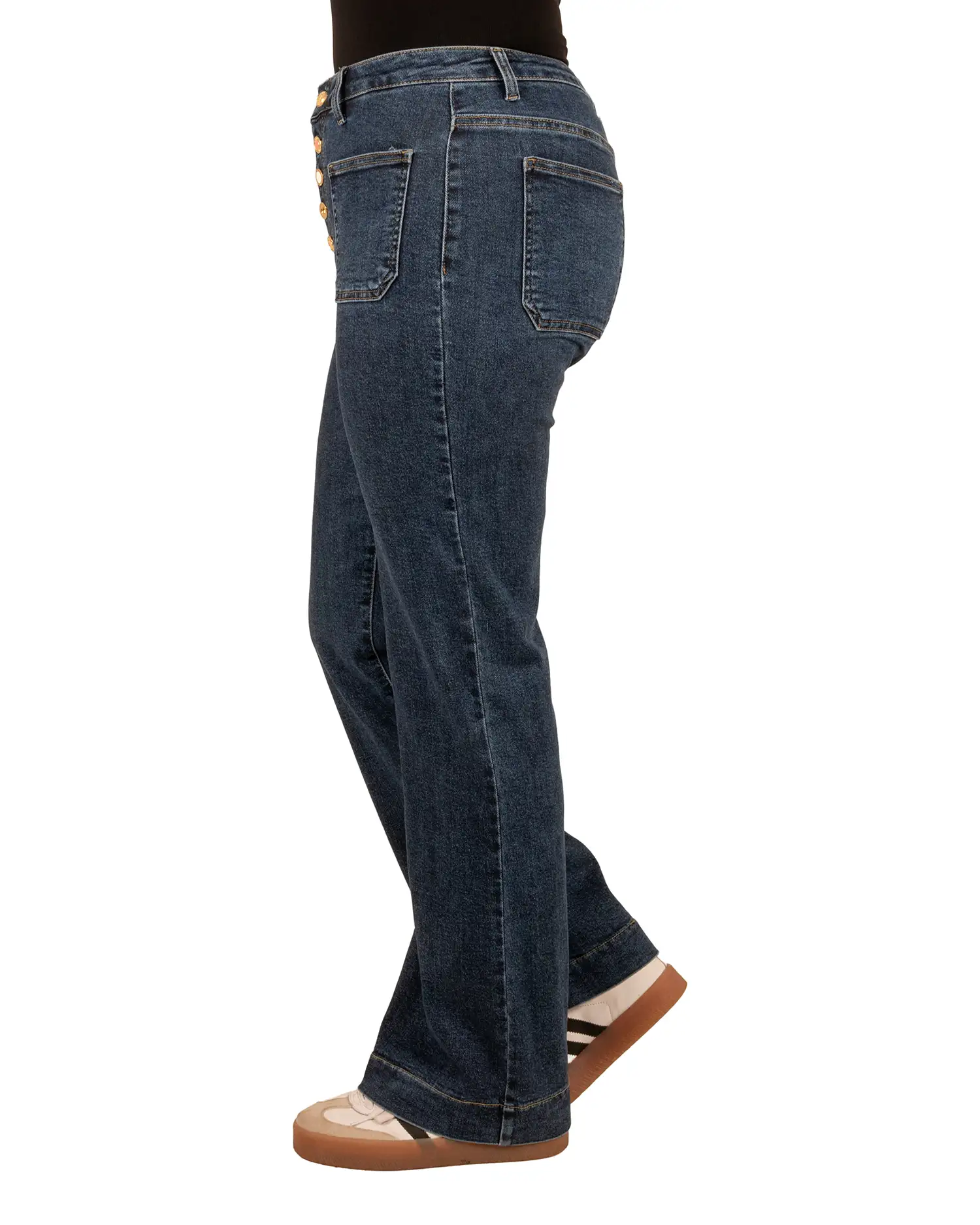 Blue wide leg jeans met knopen van Miss Bon - Afbeelding 3