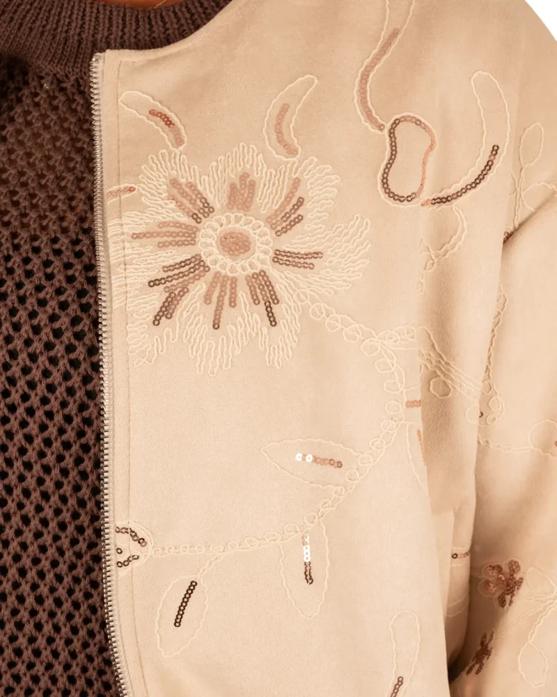 Beige bloemen pailletten bomberjack van El-vita - Afbeelding 5