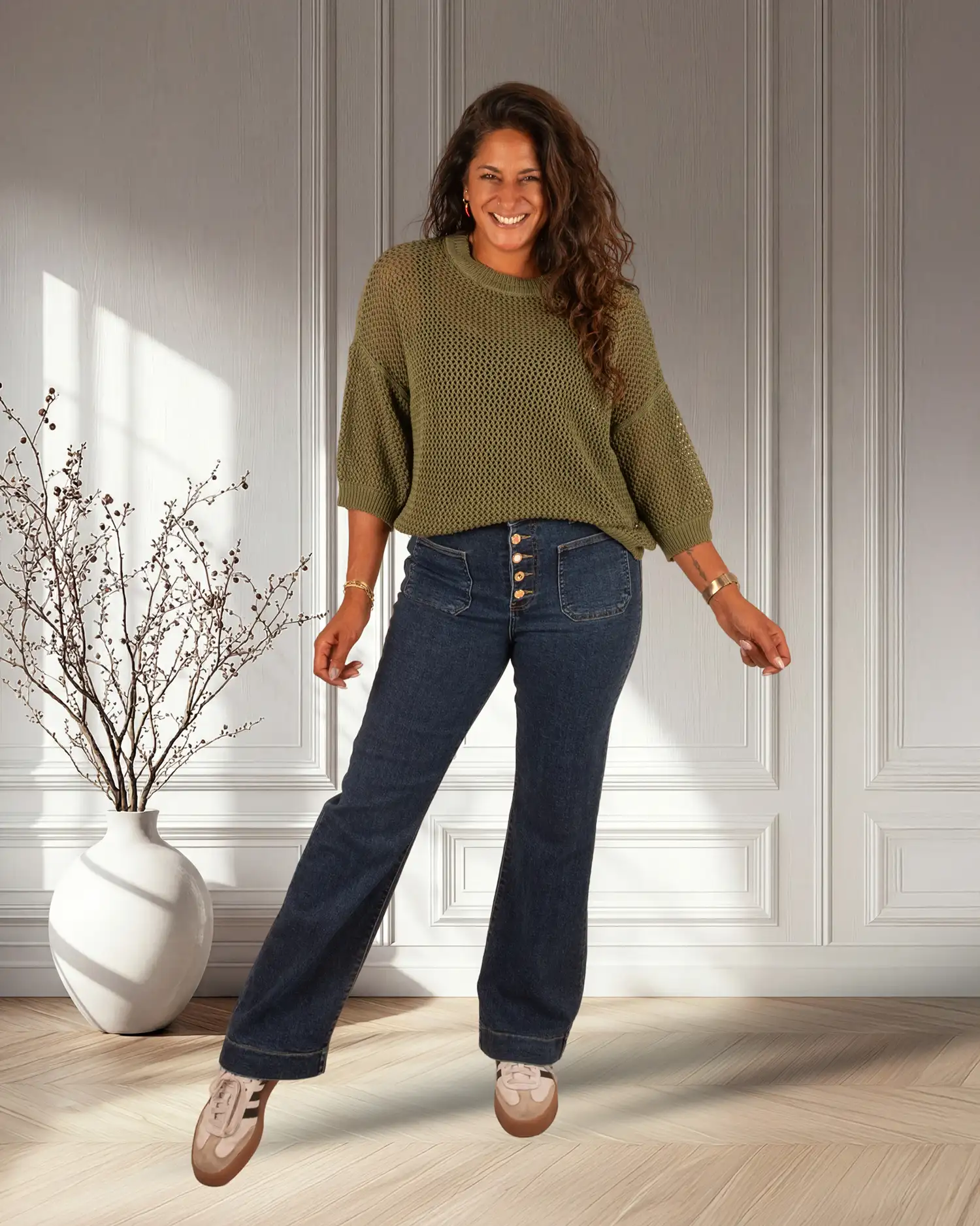 Blue wide leg jeans met knopen van Miss Bon