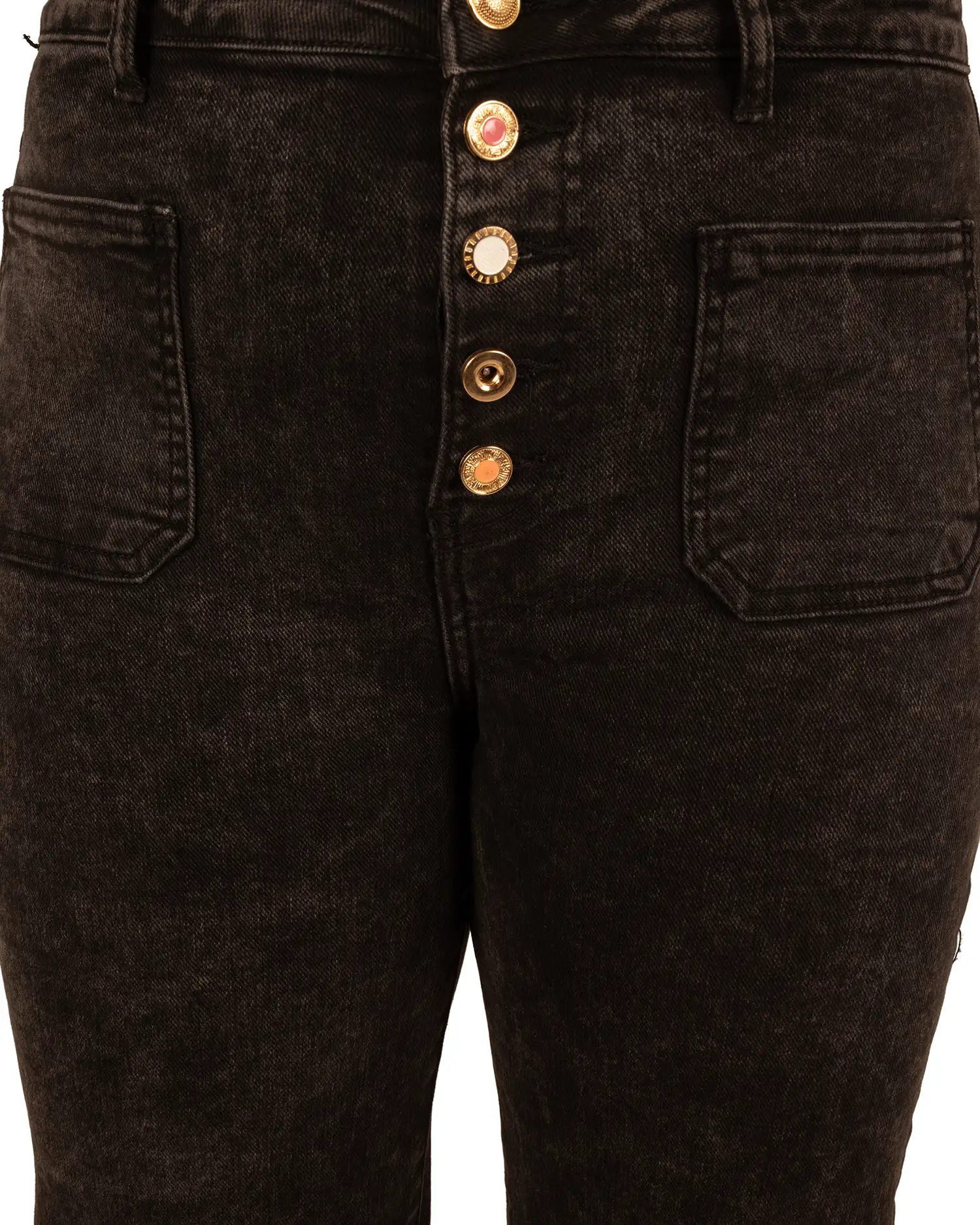 Donkergrijze wide leg jeans met knopen van Miss Bon - Afbeelding 6