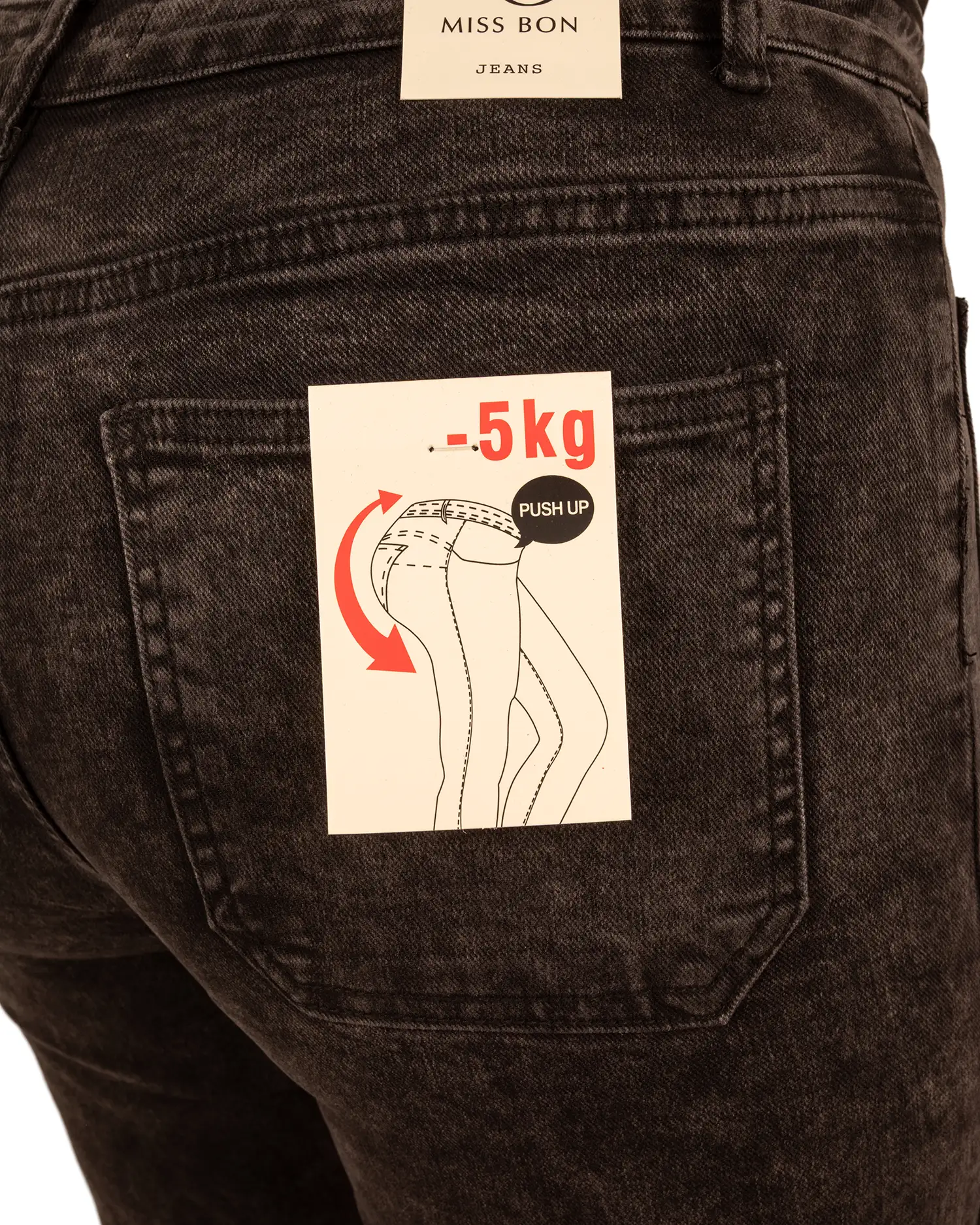 Donkergrijze wide leg jeans met knopen van Miss Bon - Afbeelding 5