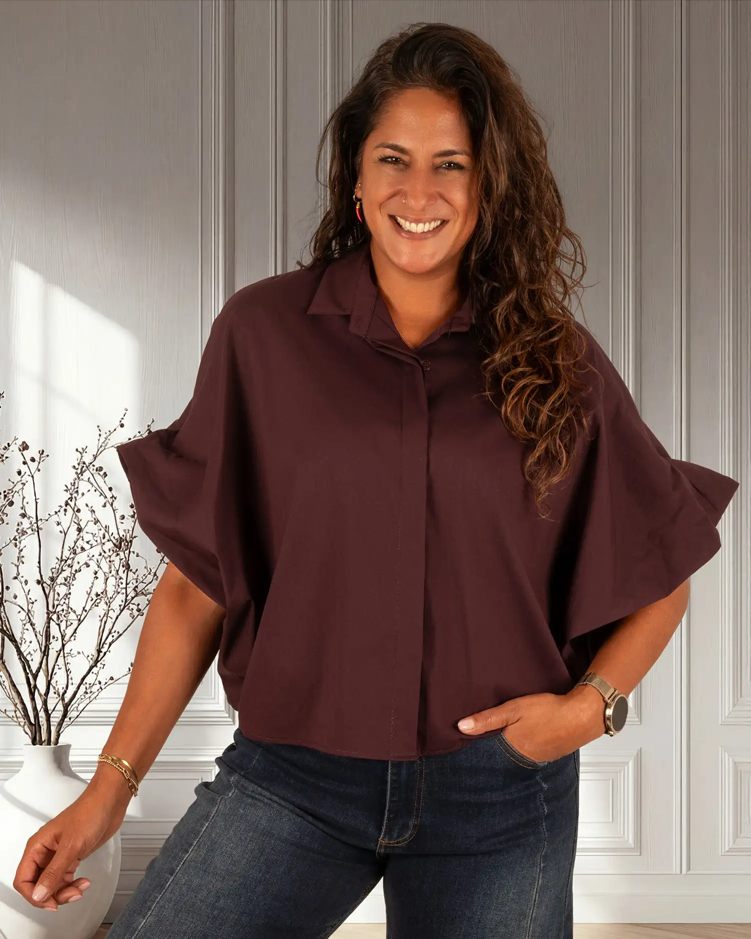 Bordeaux oversized blouse van Gemma Ricceri