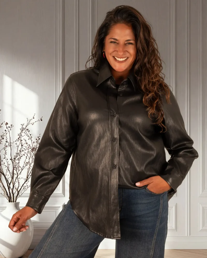Zwarte leatherlook blouse van Soky & Soka - Afbeelding 2