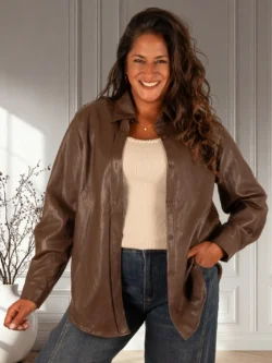 Donkerbruine leatherlook blouse van Soky & Soka