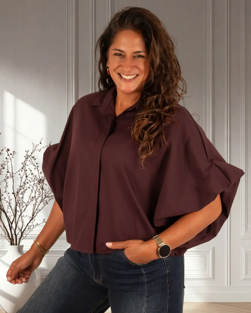 Bordeaux oversized blouse van Gemma Ricceri - Afbeelding 3