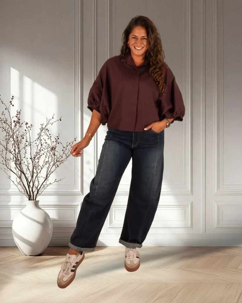 Bordeaux oversized blouse van Gemma Ricceri - Afbeelding 2