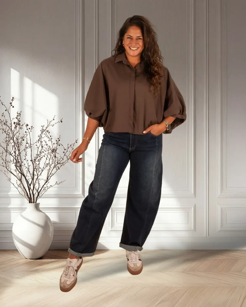 Donkerbruine oversized blouse van Gemma Ricceri - Afbeelding 2