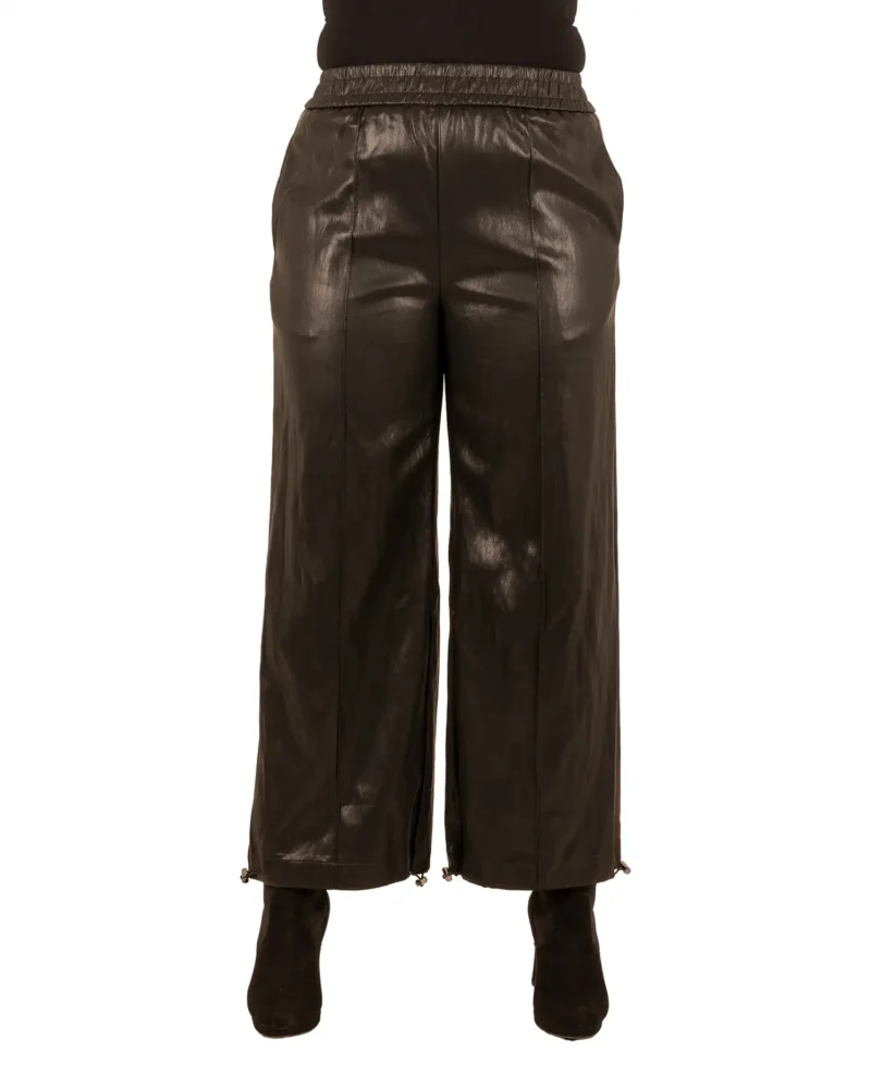 Zwarte leatherlook rechte broek van Lunova - Afbeelding 5