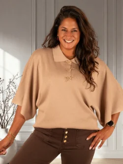 Beige dun gebreide trui met strikjes van mc Lorane