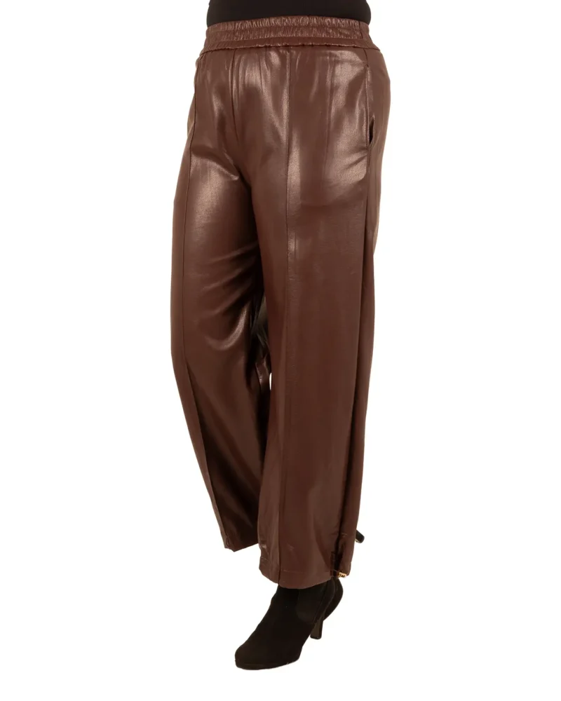 Roodbruine leatherlook rechte broek van Lunova - Afbeelding 3