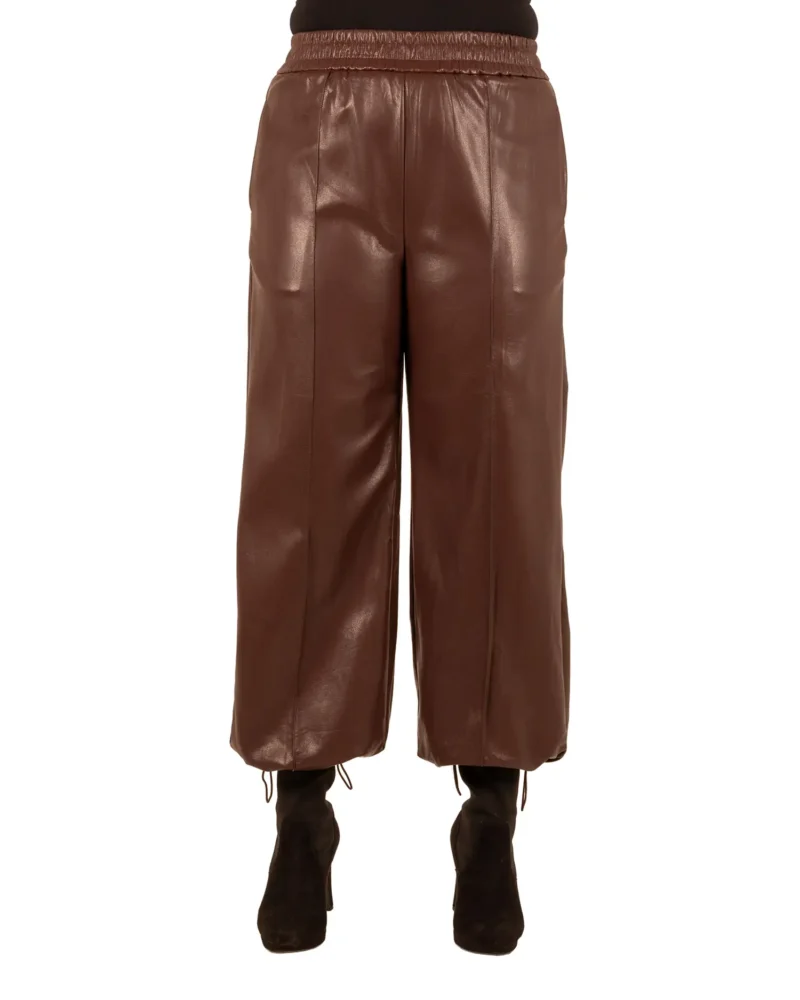 Roodbruine leatherlook rechte broek van Lunova - Afbeelding 6