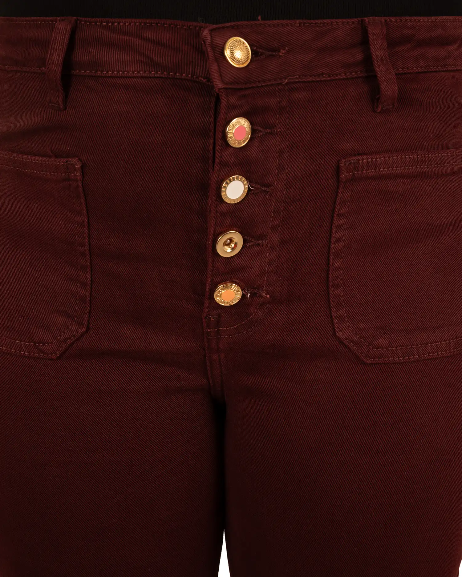 Bordeaux wide leg jeans met knopen van Miss Bon - Afbeelding 6