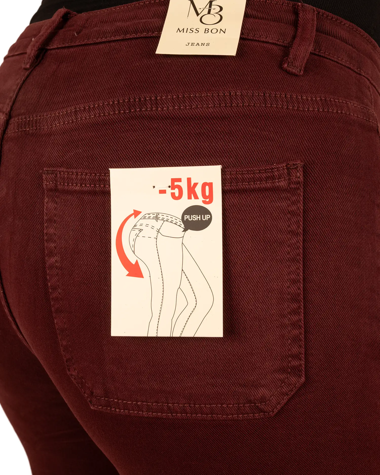 Bordeaux wide leg jeans met knopen van Miss Bon - Afbeelding 5
